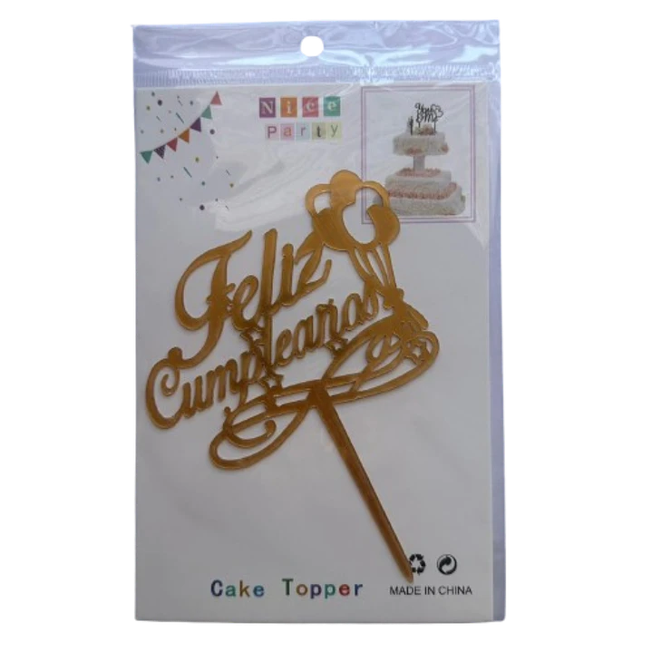 Topper Feliz Cumpleaños 7 Dorado 2