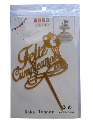 Topper Feliz Cumpleaños 7 Dorado