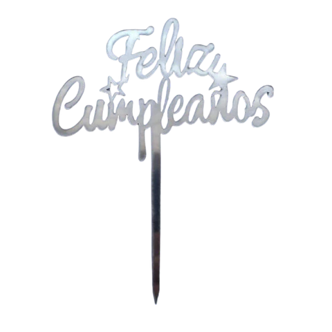 Topper Feliz Cumpleaños 6 Plateado