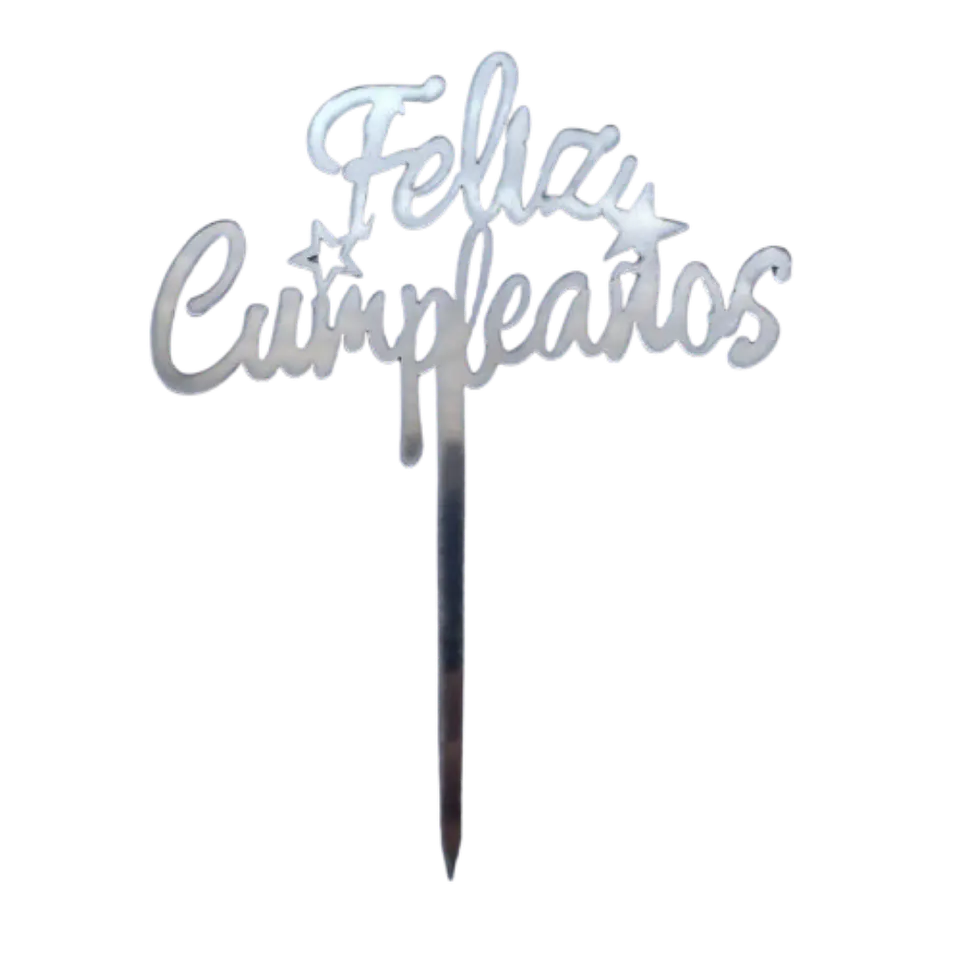Topper Feliz Cumpleaños 6 Plateado 1