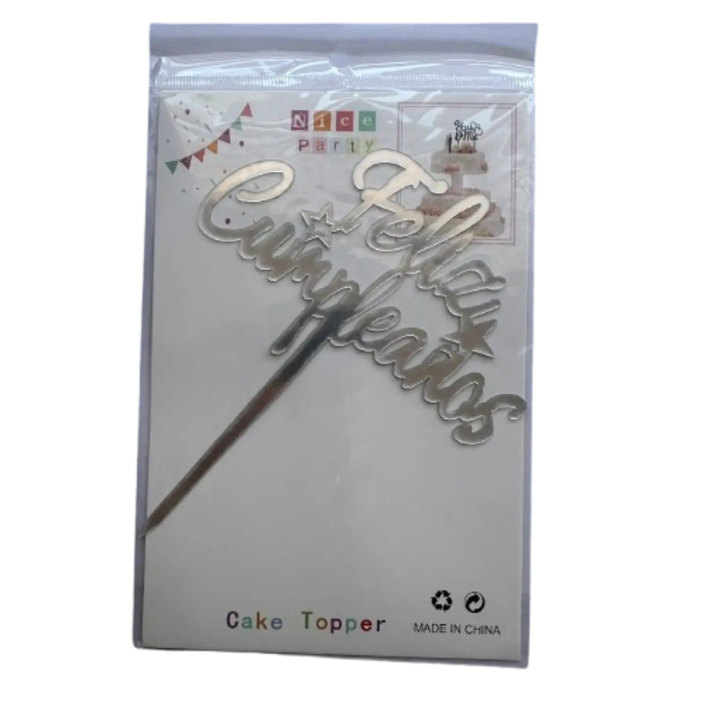 Topper Feliz Cumpleaños 6 Plateado 2