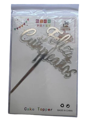 Topper Feliz Cumpleaños 6 Plateado