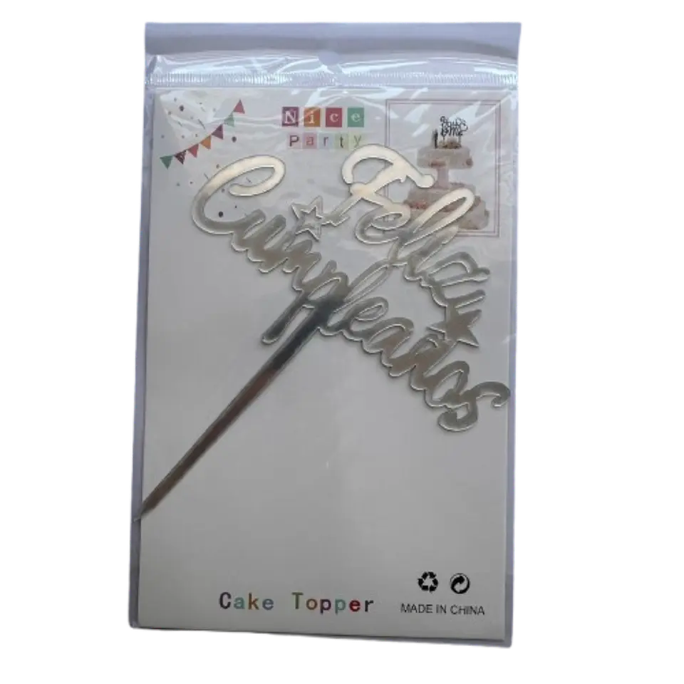 Topper Feliz Cumpleaños 6 Plateado 2