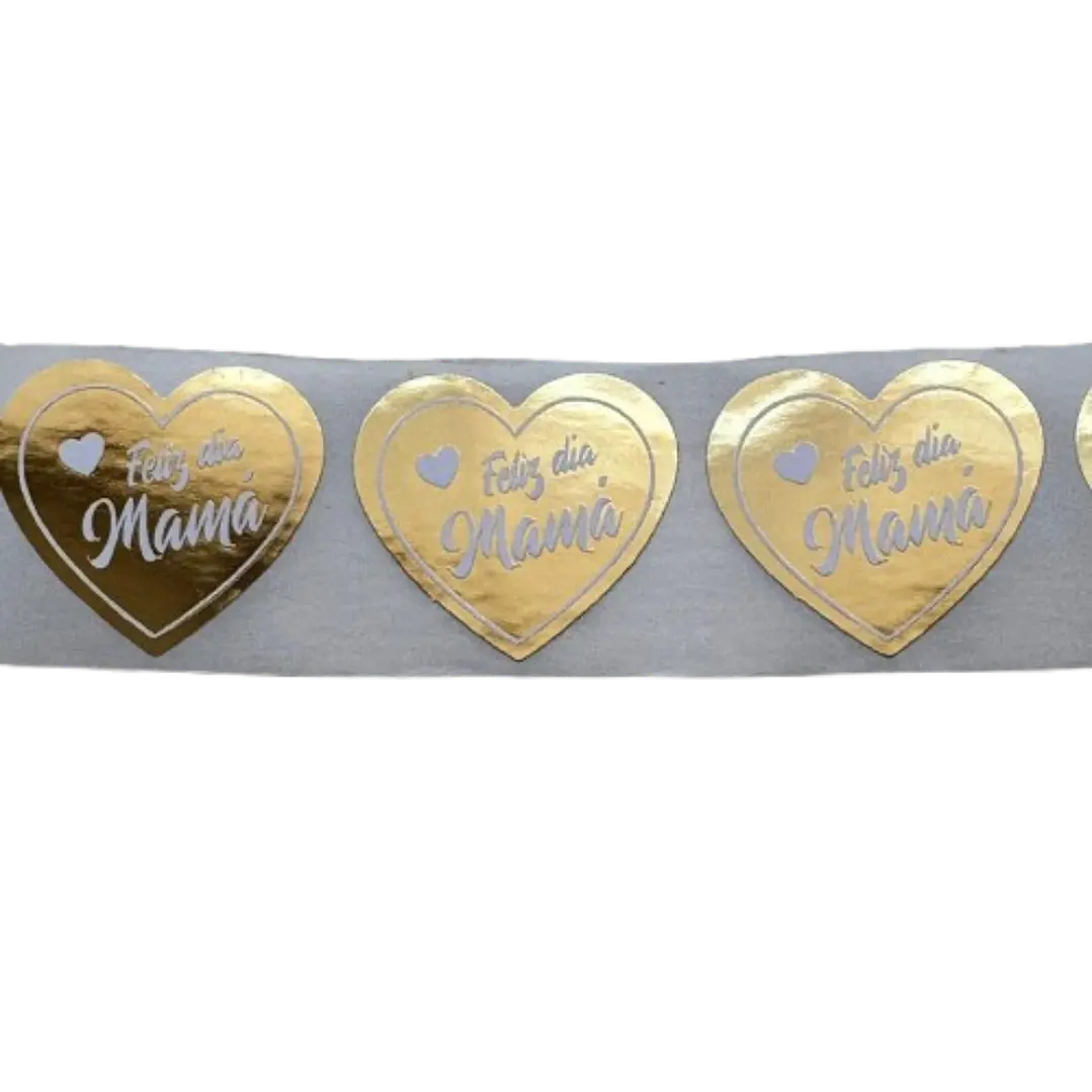 Sticker Feliz Dia Mama Corazon Dorado 100un 35mm 2