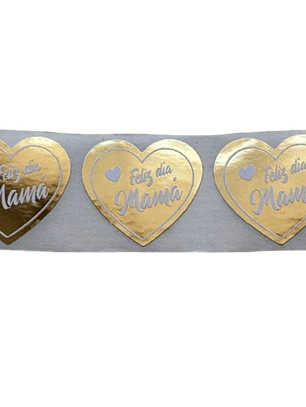 Sticker Feliz Dia Mama Corazon Dorado 100un 35mm