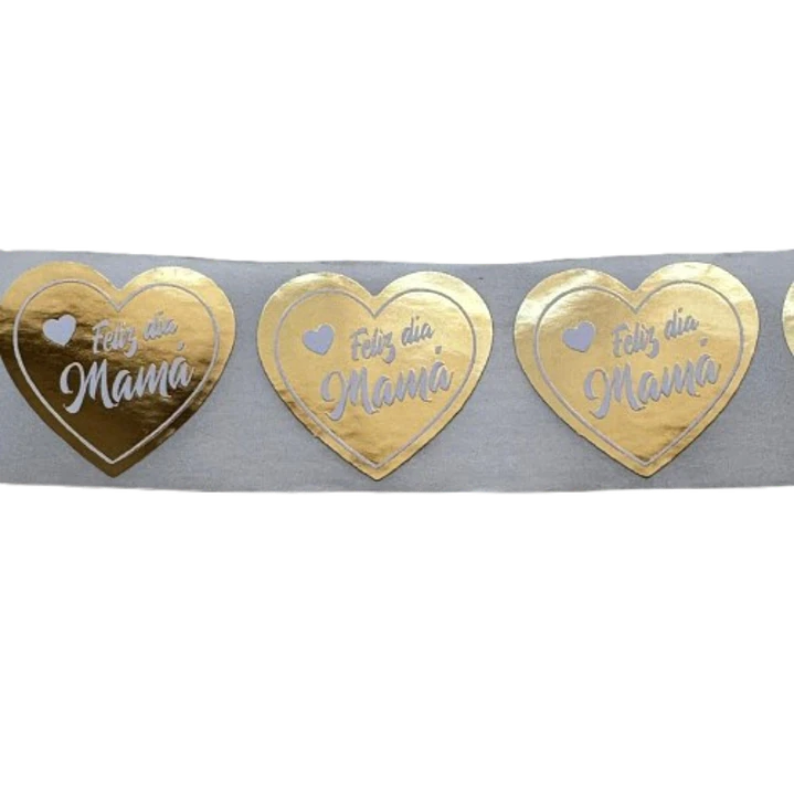 Sticker Feliz Dia Mama Corazon Dorado 100un 35mm 2