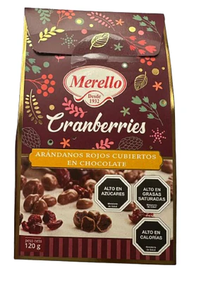 Cranberries Bañados en Chocolate Fino Merello 120g