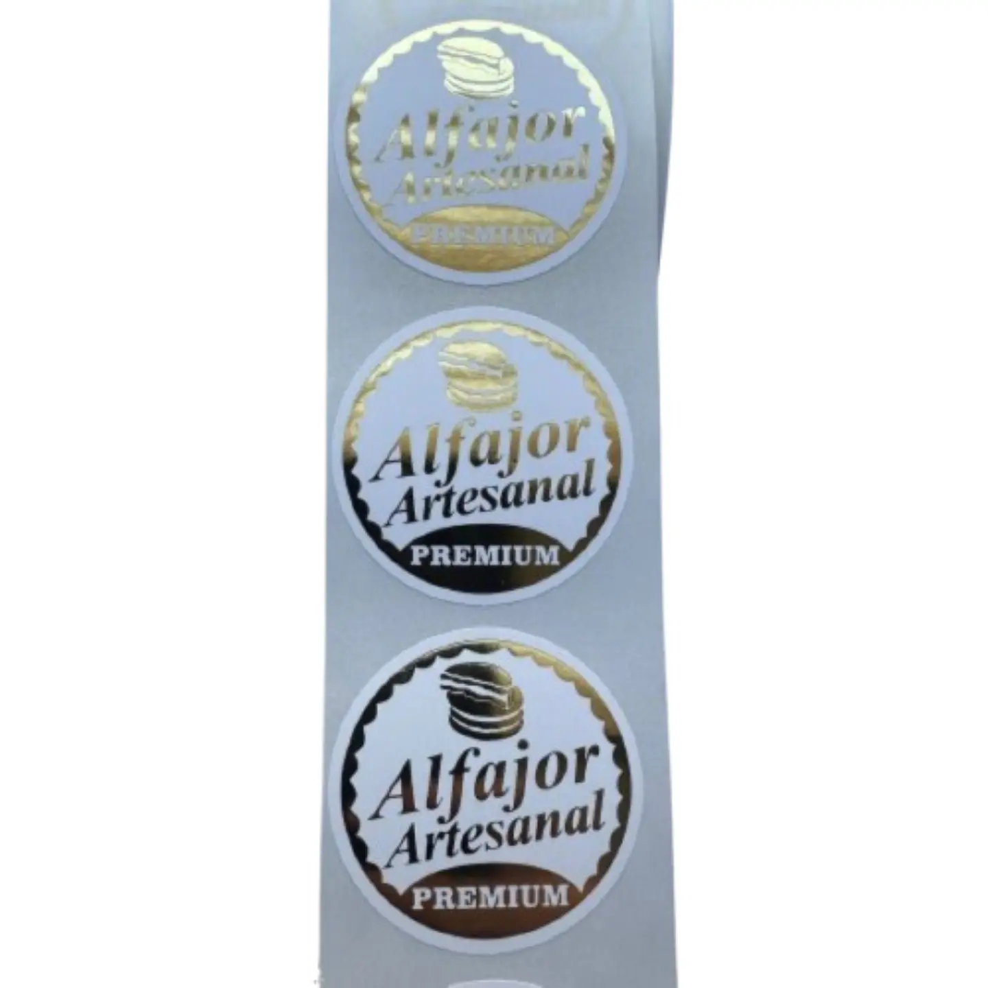Sticker Alfajor Blanco Dorado 100un 38mm 2