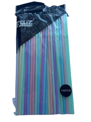 Bombilla Multicolor Pastel Plastico 100un 2,5x16cm