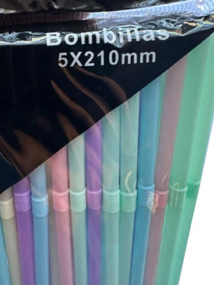 Bombilla Multicolor Pastel Plastico 100un 2,5x16cm