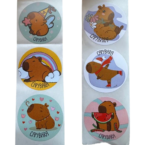 Sticker Capibara 6 Diseños 100un 38mm