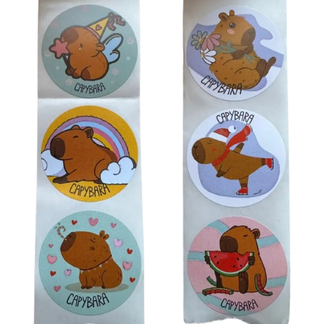 Sticker Capibara 6 Diseños 100un 38mm 1