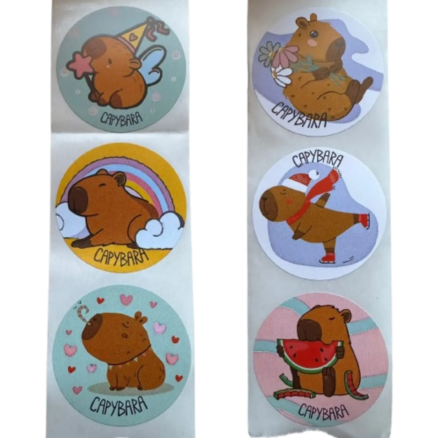 Sticker Capibara 6 Diseños 100un 38mm 1