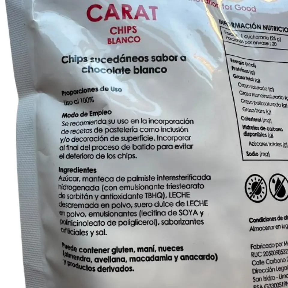 Chips Chocolate Blanco Carat Puratos 500g 4