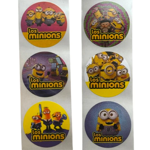 Sticker Minions 6 Diseños 100un 38mm