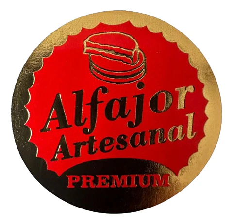 Sticker Alfajor Rojo-Dorado 100un 38mm