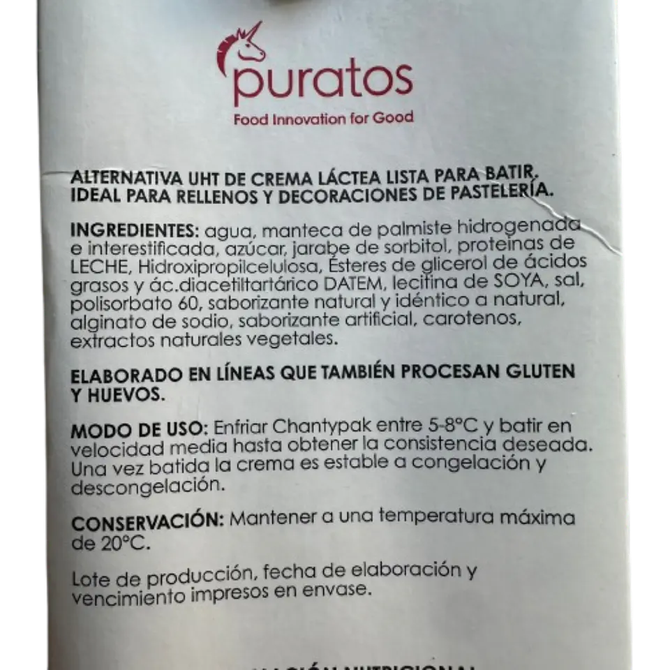 Crema Vegeral Para Batir Chantypak Puratos 1L 2