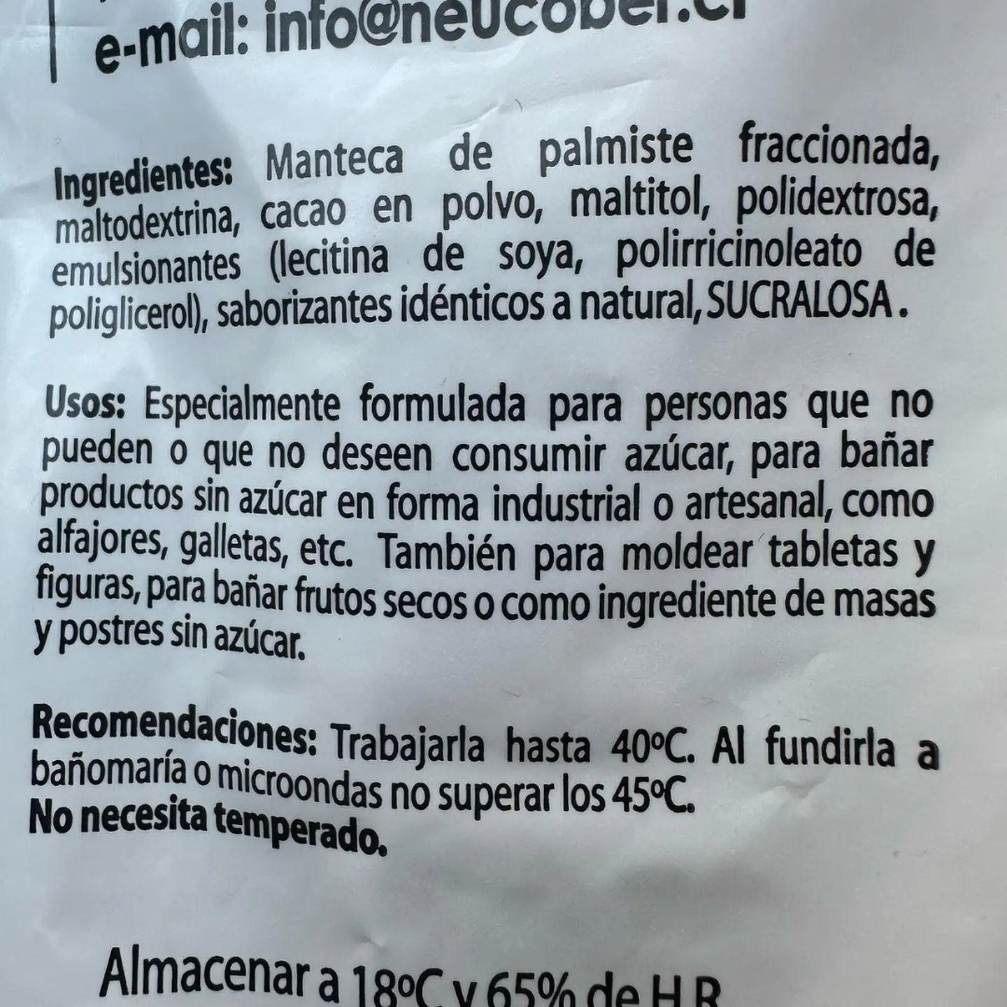 Cobertura Chocolate 407SA Semiamargo Sin Azucar Neucober 1kg 3