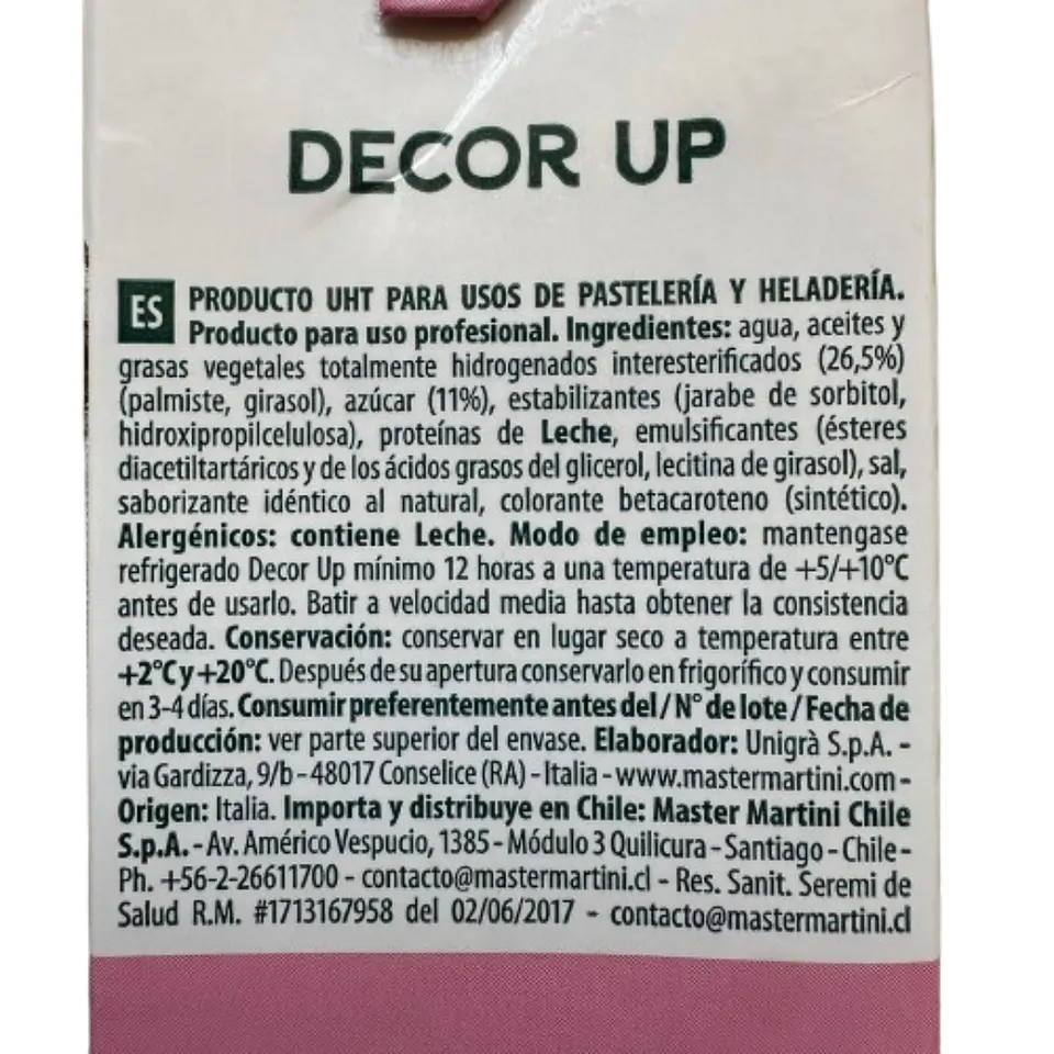 Crema Vegetal Para Batir Decor Up Master Martini 1L 2