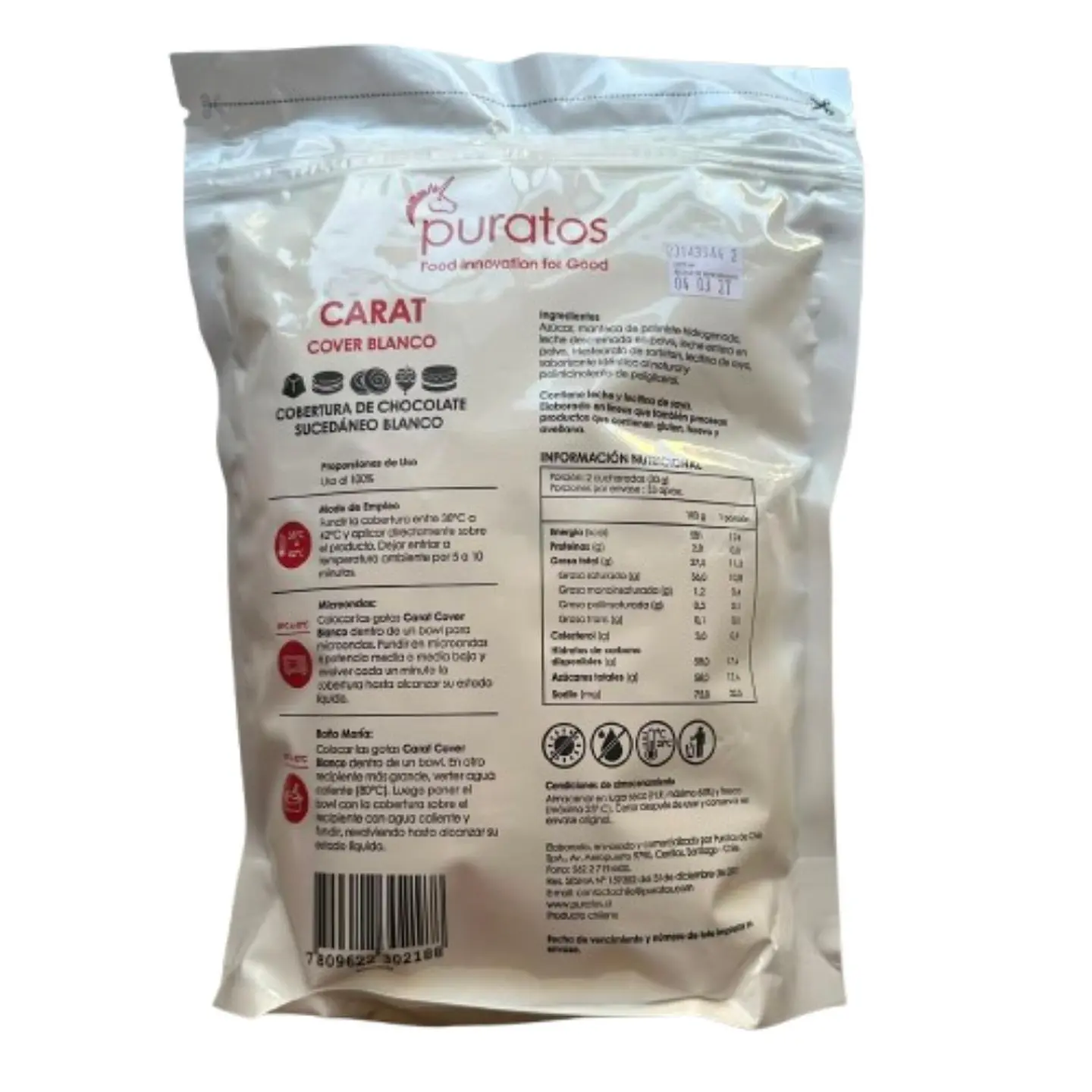 Cobertura Chocolate Blanco Cover Pasteleria Carat Puratos 1k 2