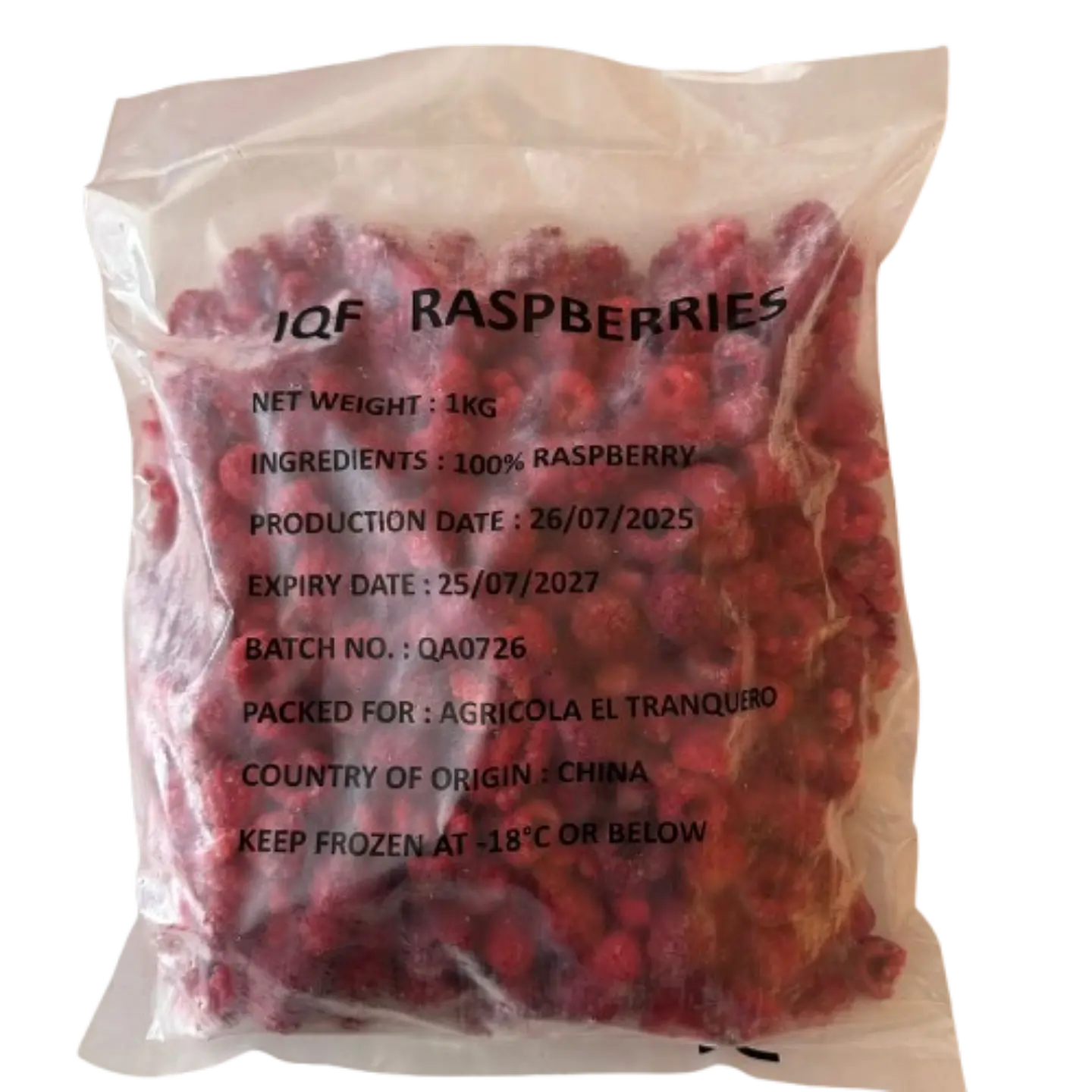 Frambuesas Enteras Congeladas IQF Frutos 100 1kg 1