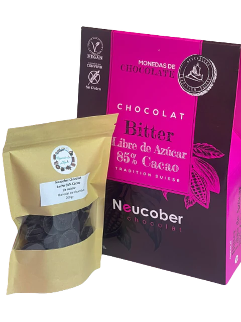 Chocolate 85% Cacao Amargo Sin Azucar Monedas Neucober 200g