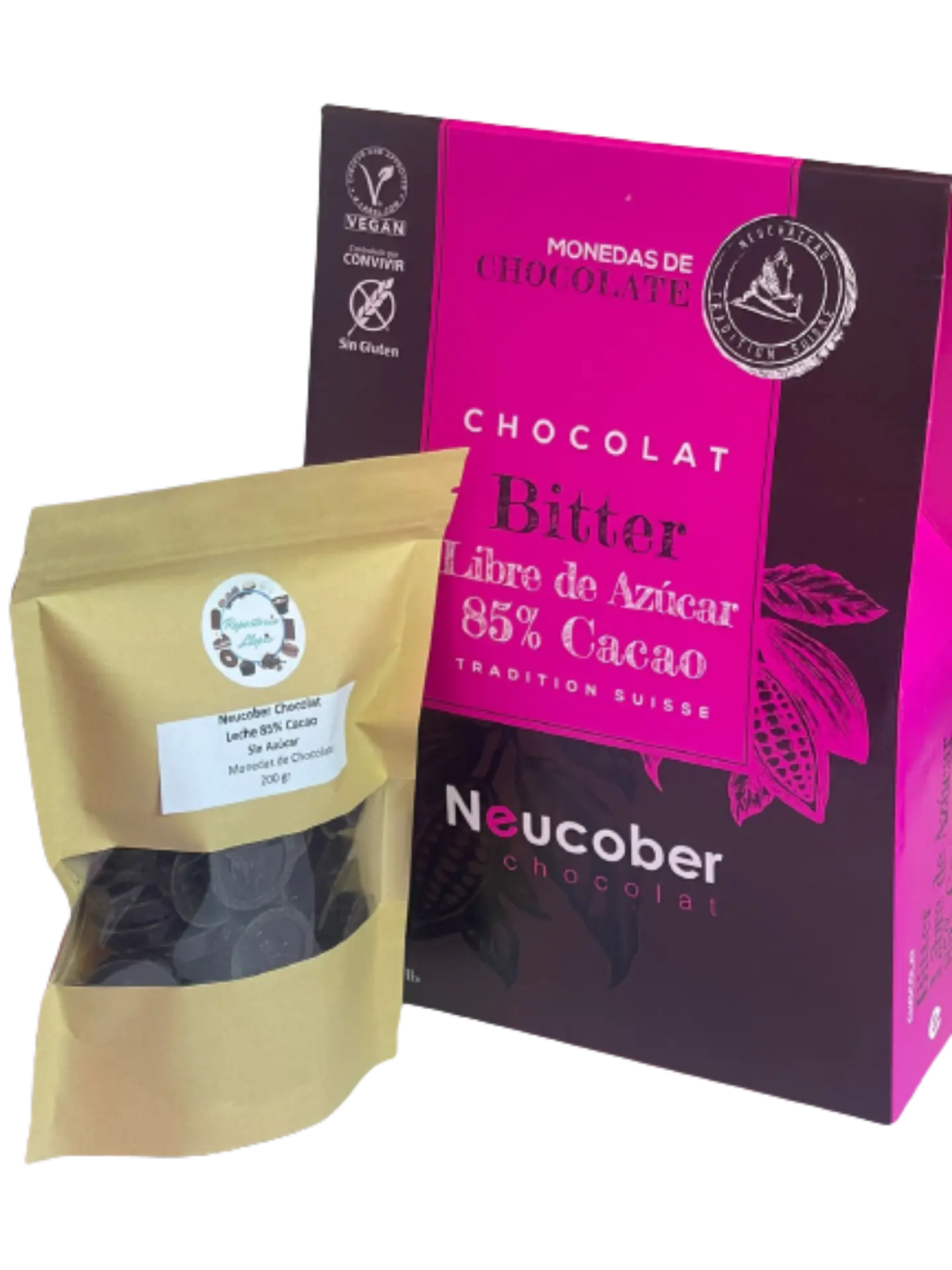 Chocolate 85% Cacao Amargo Sin Azucar Monedas Neucober 200g 1