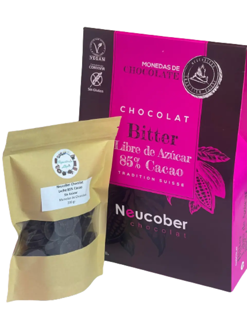 Chocolate 85% Cacao Amargo Sin Azucar Monedas Neucober 200g 1