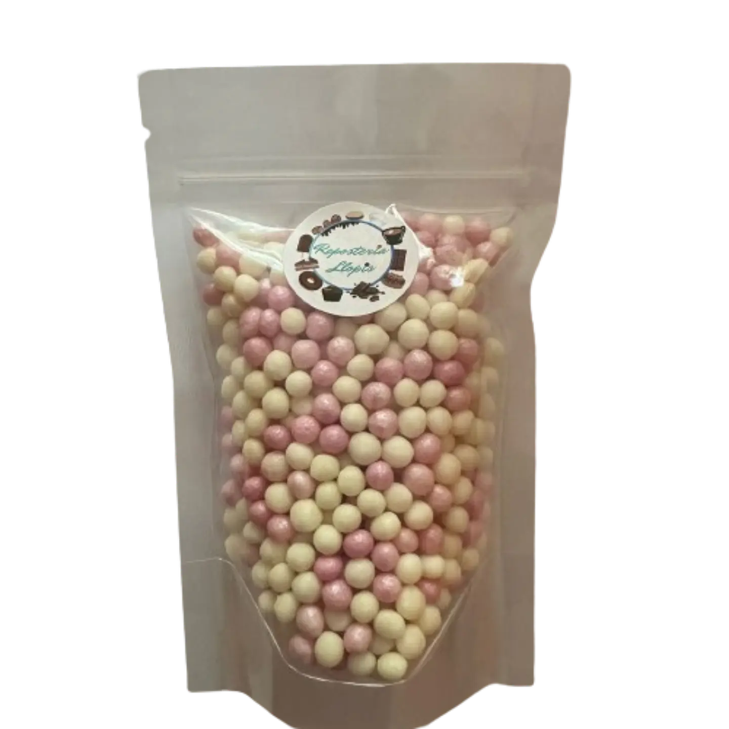 Bolitas De Cereal Blanco Rosado Bañadas En Chocolate 80g 1
