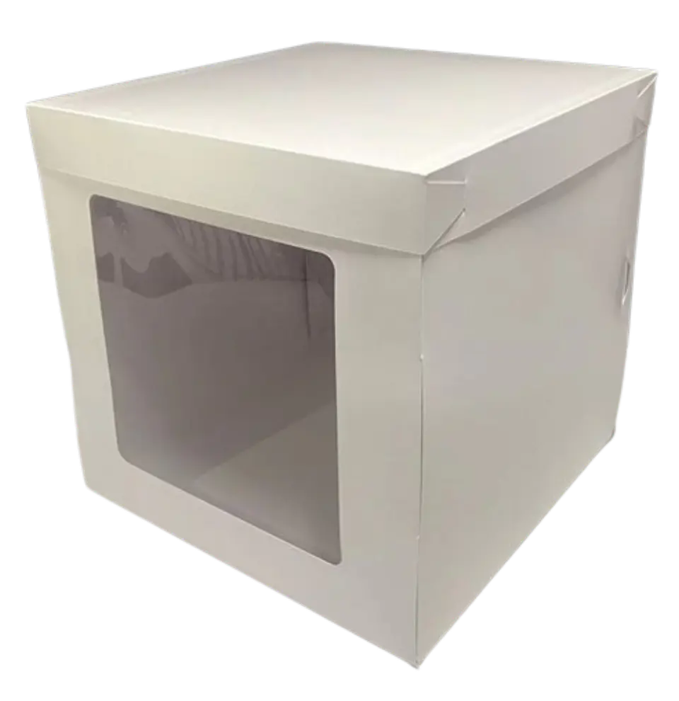 Pack 5 Caja Mini Torta Cubo Con Ventana Blanca 20x20x20cm 1
