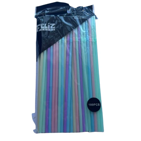 Bombilla Multicolor Pastel Plastico 100un 2,5x16cm