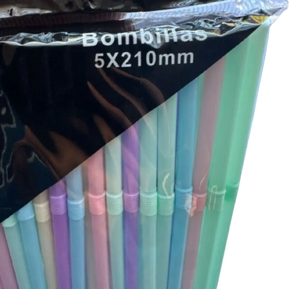 Bombilla Multicolor Pastel Plastico 100un 2,5x16cm 2