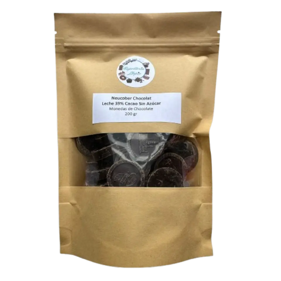 Chocolate 39% Cacao Leche Sin Azucar Monedas Neucober 200g 1