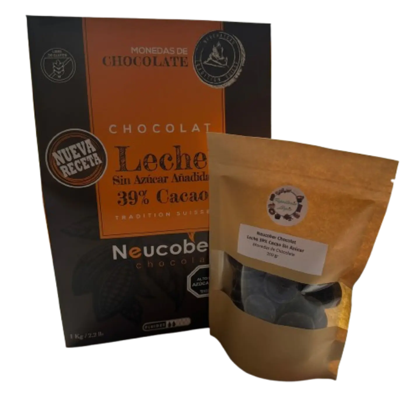 Chocolate 39% Cacao Leche Sin Azucar Monedas Neucober 200g 2