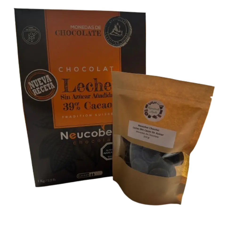 Chocolate 39% Cacao Leche Sin Azucar Monedas Neucober 200g 2