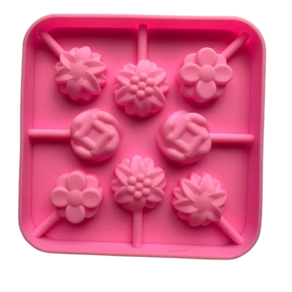 Molde Silicona Mini Cake Pop Flores 8 Cavidades 12,7x12,7cm 2