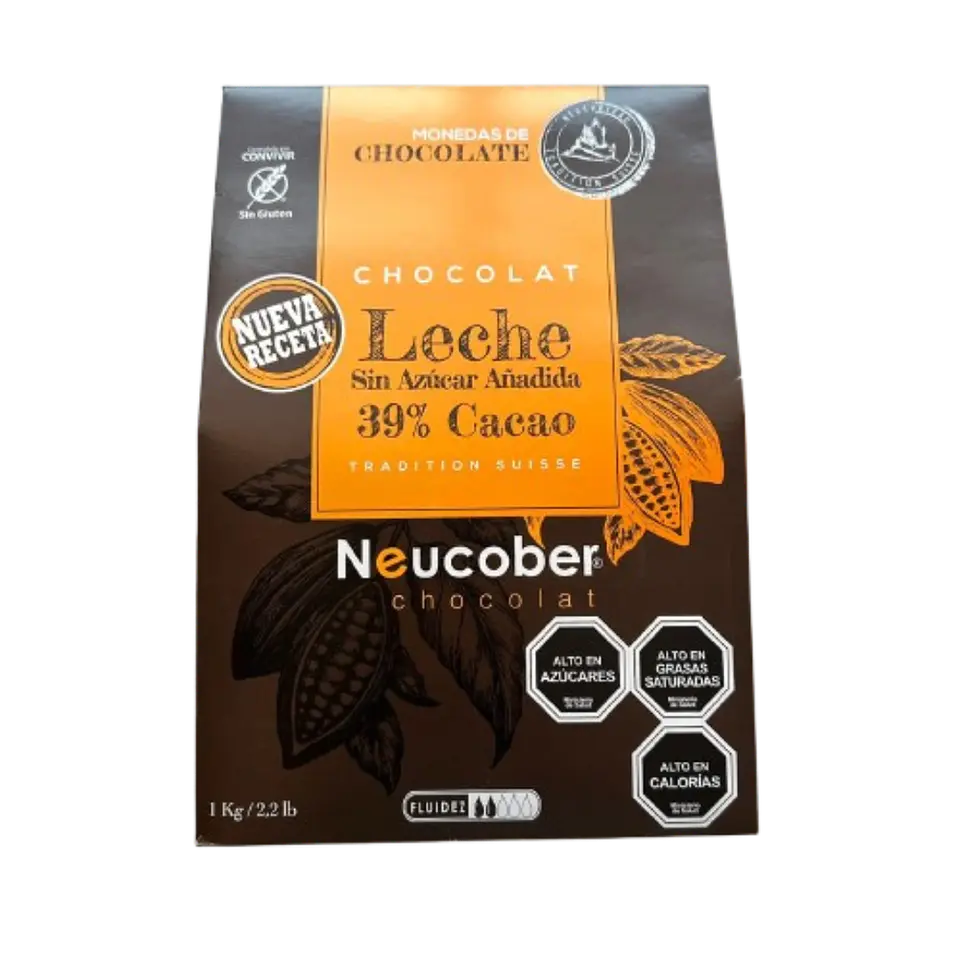 Chocolate 39% Cacao Leche Sin Azucar Monedas Neucober 1kg 1