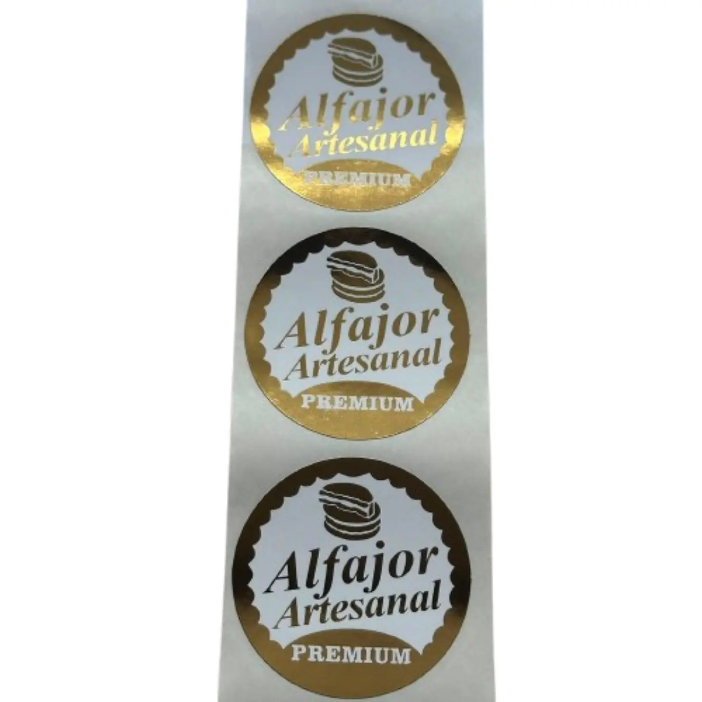 Sticker Alfajor Blanco Dorado 100un 38mm 2