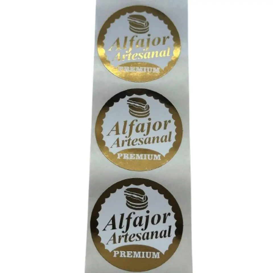 Sticker Alfajor Blanco Dorado 100un 38mm 2