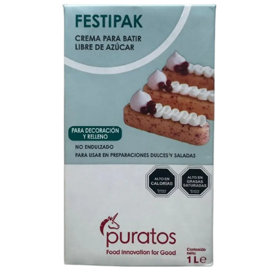 Crema Vegetal Para Batir Sin Azucar Festipak Puratos 1L 1