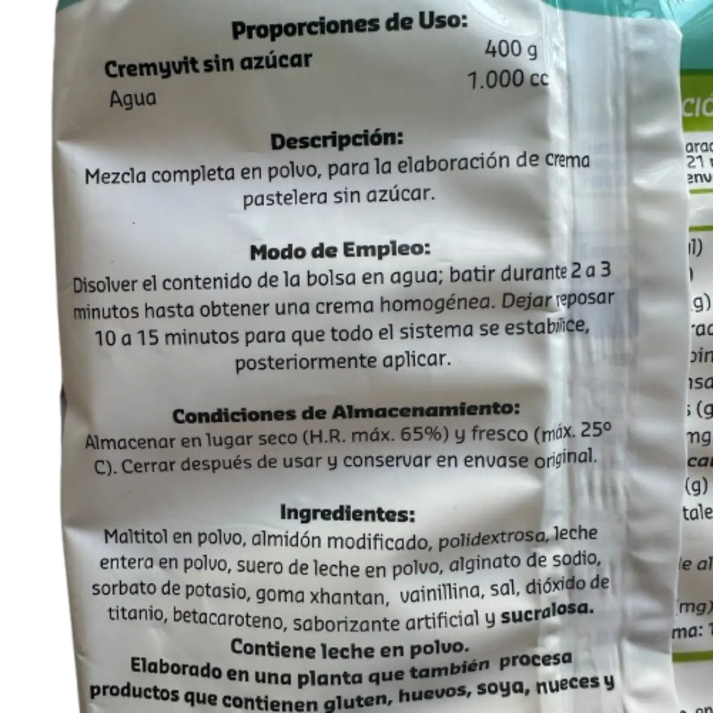 Crema Pastelera Cremyvit Sin Azucar En Polvo Puratos 400g 2