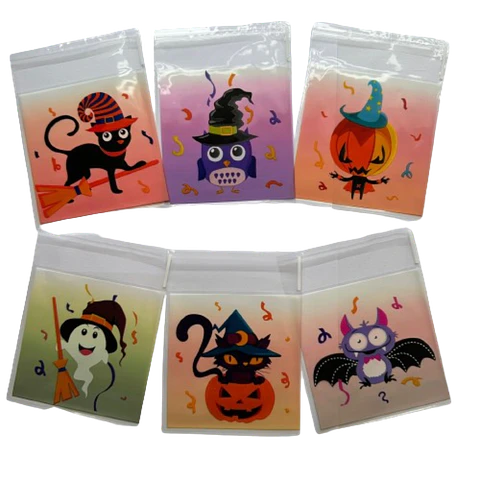 Bolsas Halloween D Celofan Autoadhesivas 100un 10x10+2cm