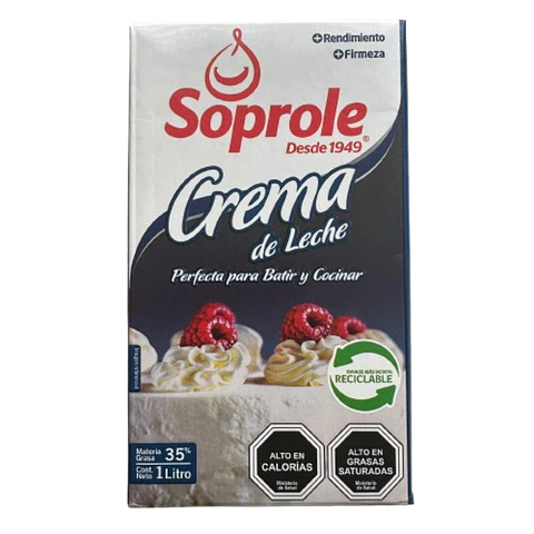 Crema De Leche Para Batir O Cocinar Soprole 1L