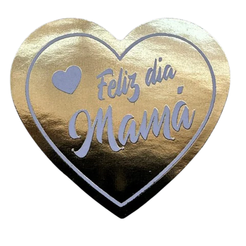 Sticker Feliz Dia Mama Corazon Dorado 100un 35mm