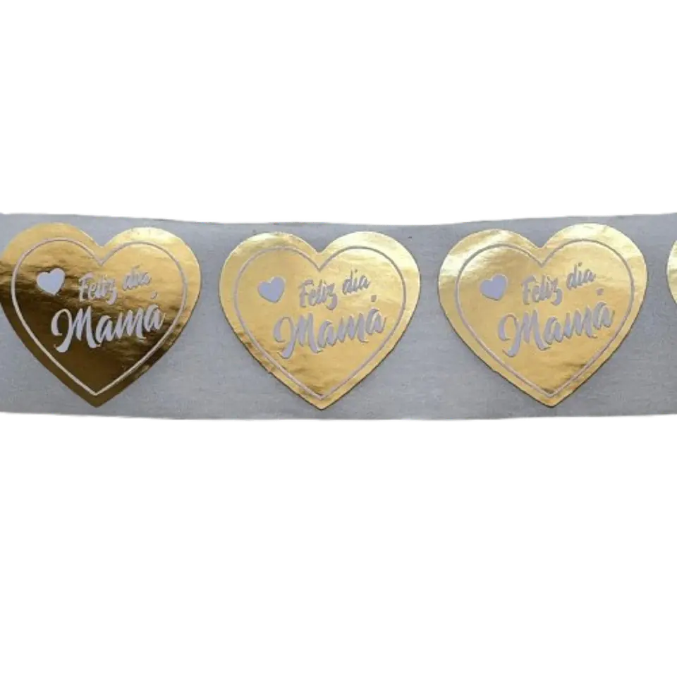 Sticker Feliz Dia Mama Corazon Dorado 100un 35mm 2