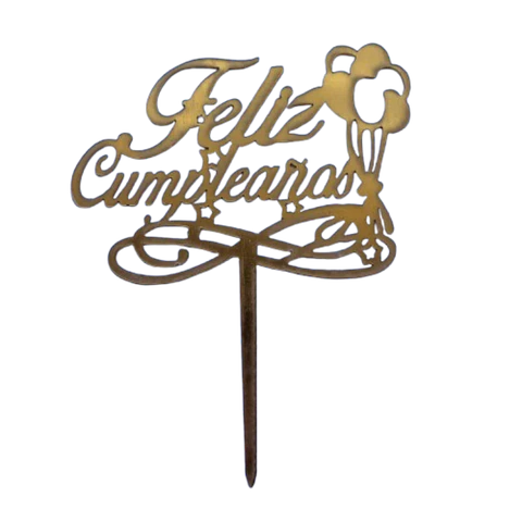 Topper Feliz Cumpleaños 7 Dorado