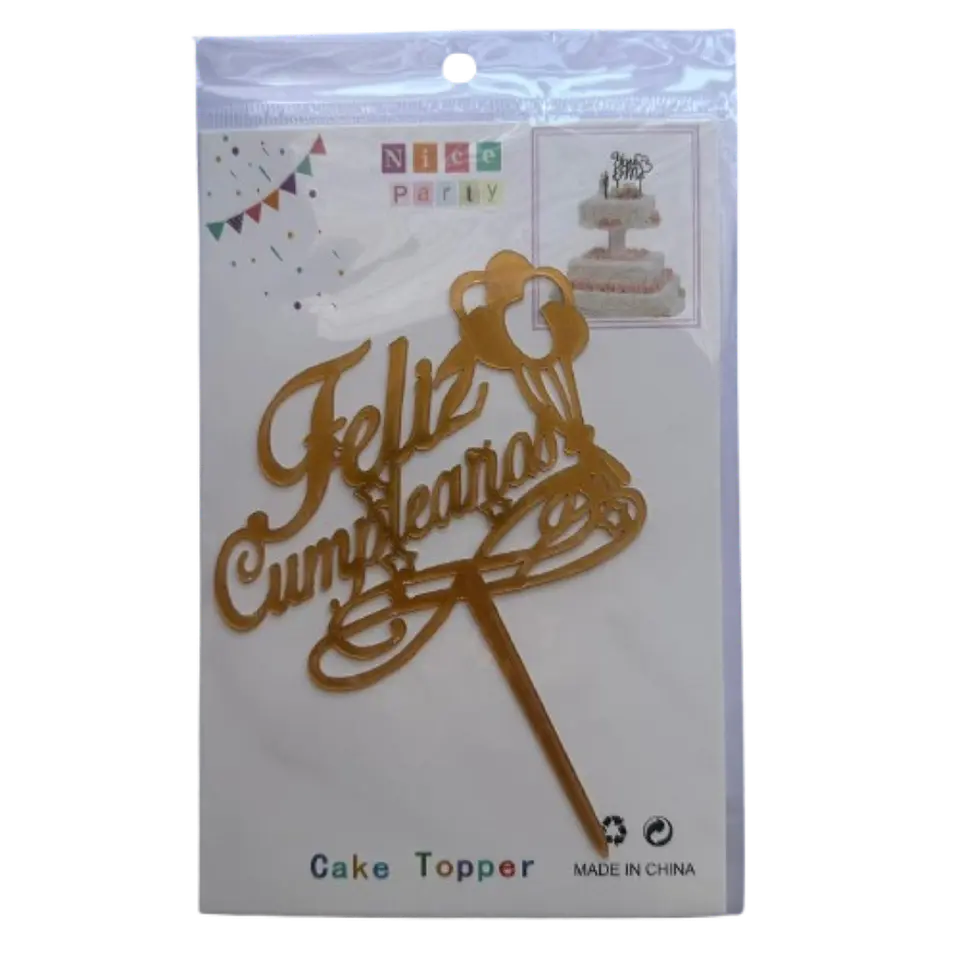 Topper Feliz Cumpleaños 7 Dorado 2
