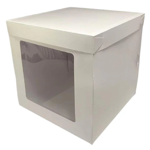 Pack 5 Caja Torta Cubo Ventana Cartulina Blanca 25x25x25cm
