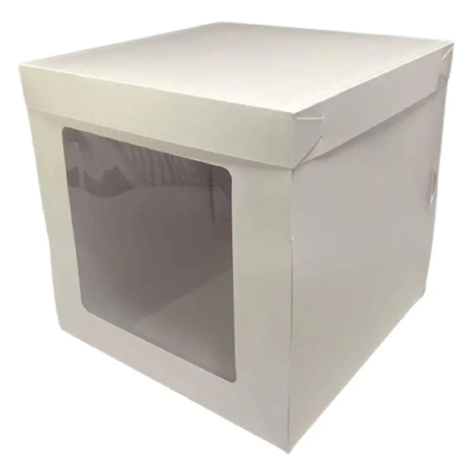 Pack 5 Caja Torta Cubo Ventana Cartulina Blanca 25x25x25cm 1