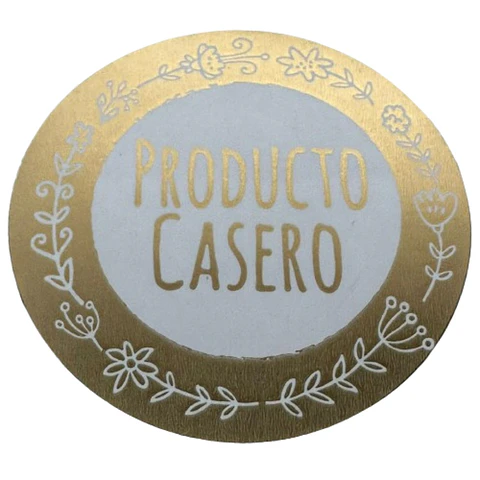 Sticker Producto Casero Dorado 100un 38mm